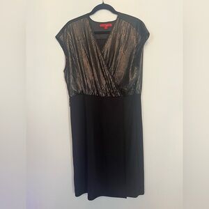 Narciso Rodriguez black and gold shimmer faux wrap dress size XL